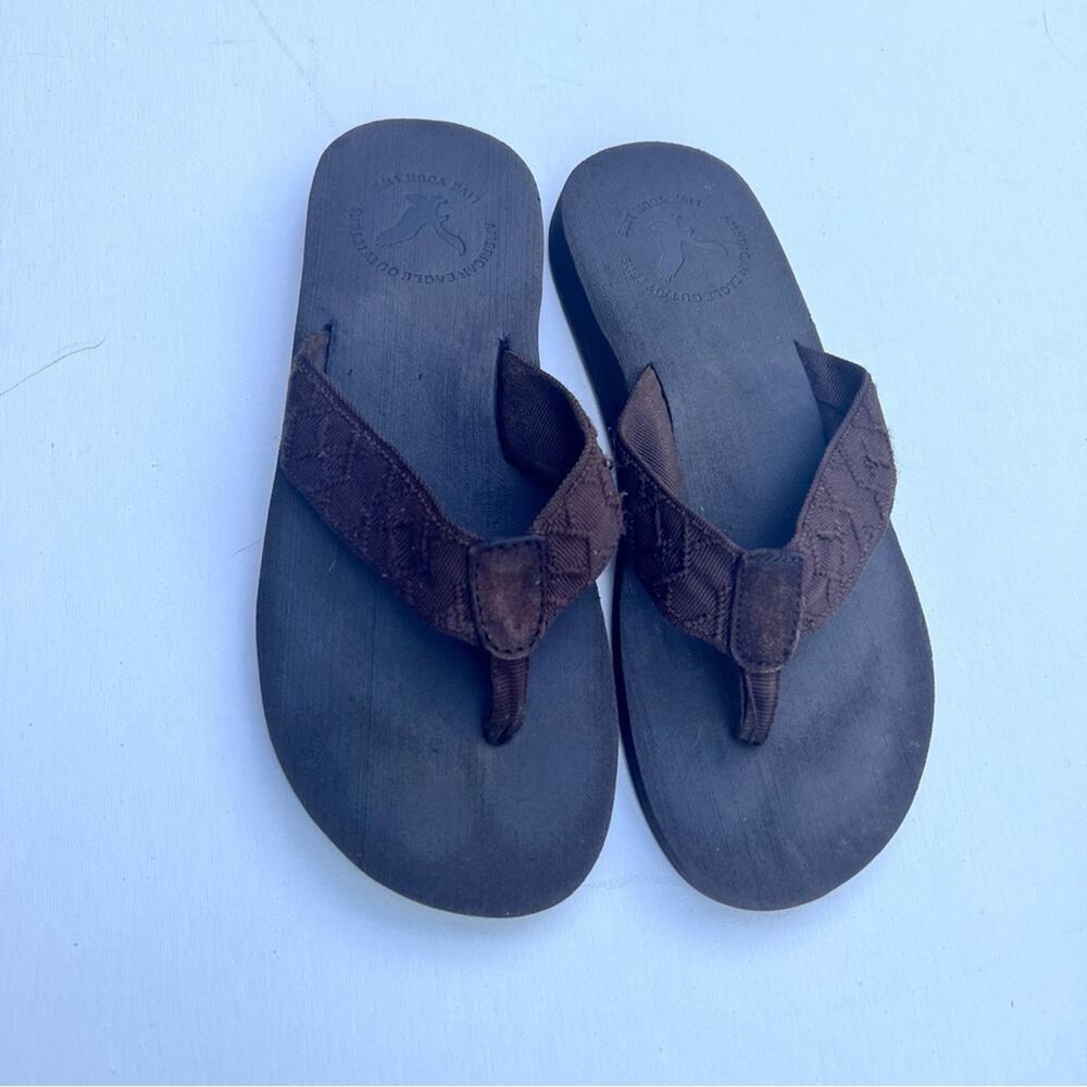 American Eagle Outfitters Women’s Thick Strap Logo Brown Sandals Sz 8